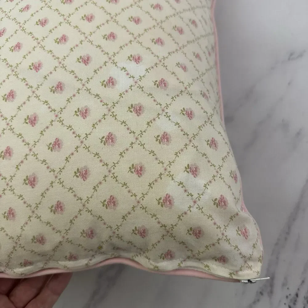 Laura Ashley Vintage Y2k Throw Pillow Pink White Patchwork Floral Down Insert